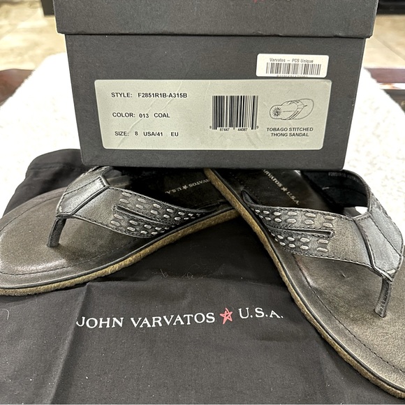 John Varvatos Thong Sandals Star USA Tobago Stitched Leather Slip Ons Slides Box - Picture 14 of 15